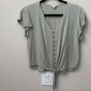 Sim & Sam Button Tie Front Cropped Blouse